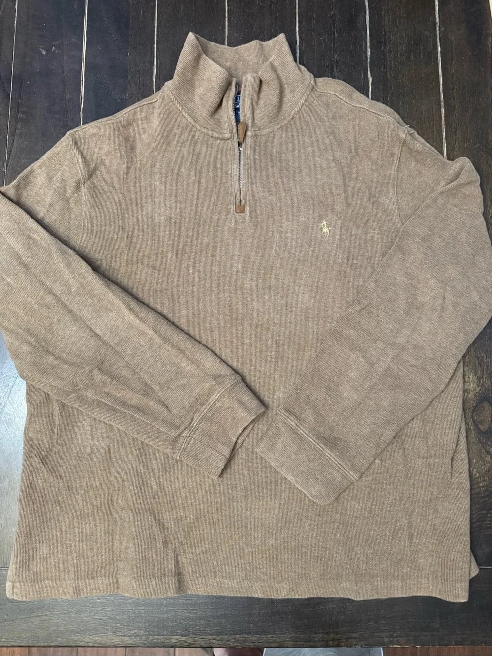 Polo Ralph Lauren Quarter Zip Sweater XL Brown Cotton Mock Neck Pullover